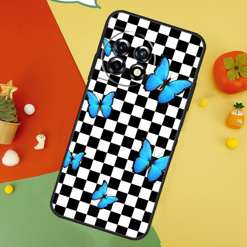 Checkerboard Sunflower Back Case For OnePlus 15 13R 13 13T 12 12R 11 10 10T 8T Nord CE 5 2 3 4 Lite N20 N30 Cover