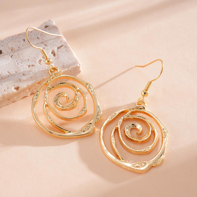 Europe and America Metal Spiral Hook Earrings for Women Personality Circular Hollow Earrings Gothic Party Jewelry Gifts