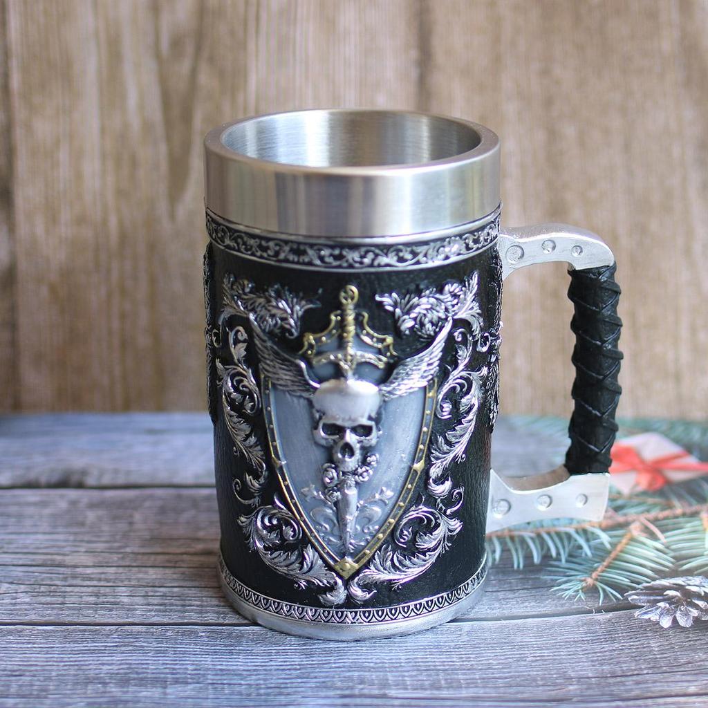 Кружка с черепом воина викинга с вкладышем из нержавеющей стали, средневековая пивная кружка, кружка для кофе, 550 мл GRGR