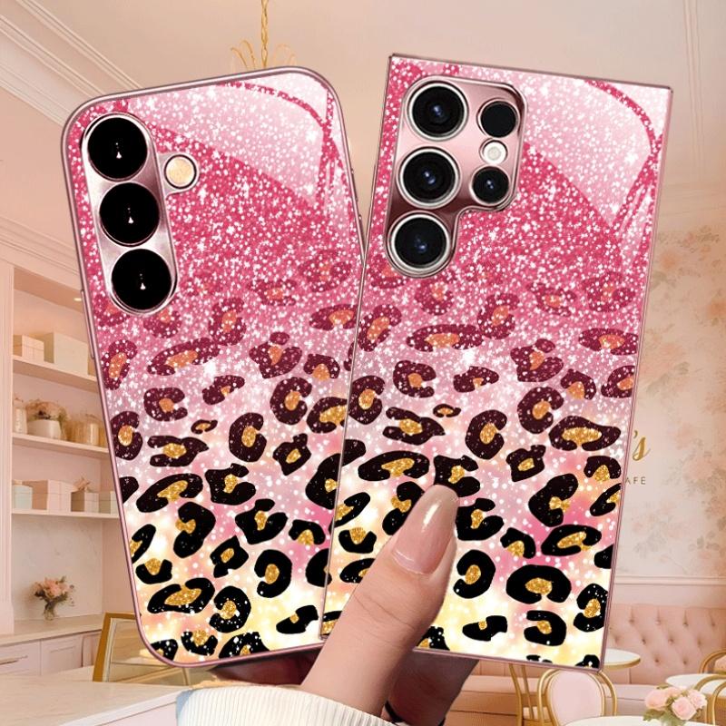 Stylish Sparkling Leopard fashion phone cases mobile phones Glass phone case for Samsung Galaxy S26 S25 S24 S23 S22FE Ultra Plus
