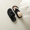 Summer New Flower Princess Wind Cool Flat Slippers Women's Genuine Leather One-word Drag Lazy Slippers