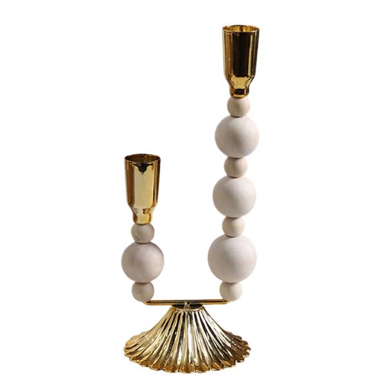 Подсвечник из чугуна с деревянными бусинами, винтажный, на 1/2/3 свечи, для домашнего офиса, гостиной, прихожей, декоративный металлический подсвечник