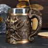 600ML Medieval Valhalla Viking Stainless Steel Nordic Viking Barrel Dragon Boat Warrior Horn Skull Beer Mug Beer Coffee Cup