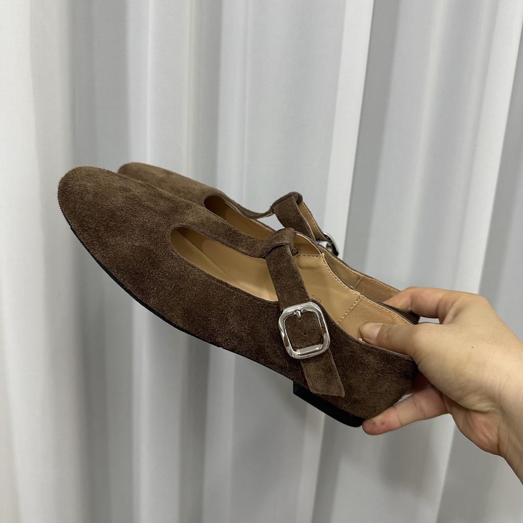 Fashion SUOJIALUN 2025 Autumn New Brand Women Flat Shoes Fashion Cow Suede Ladies Casual Mary Jane Shoes Soft Flat Heel Dress Single Sh