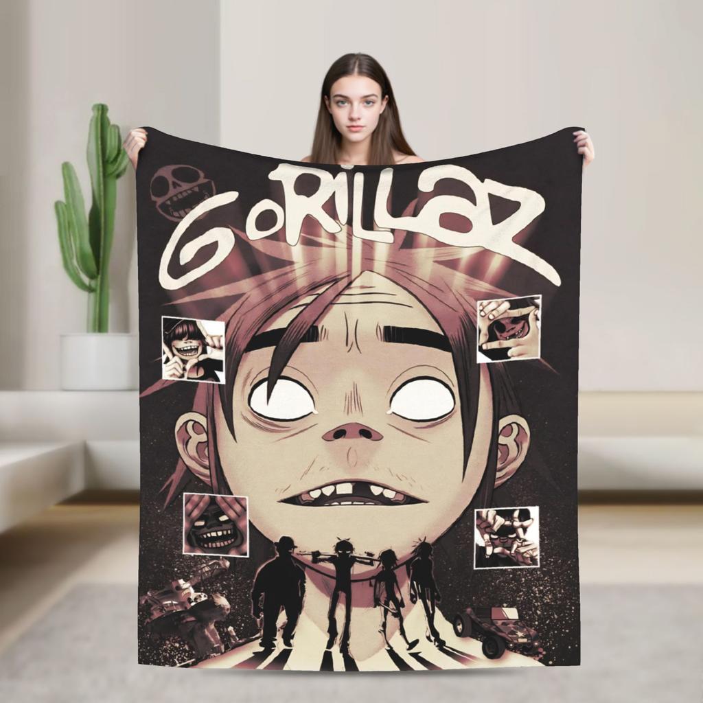 Музыкальная группа Gorillaz Пледы Punk Rock Теплые с принтом Плюшевые пледы для домашнего декора Путешествий Фланелевые покрывала Покрывала для кровати