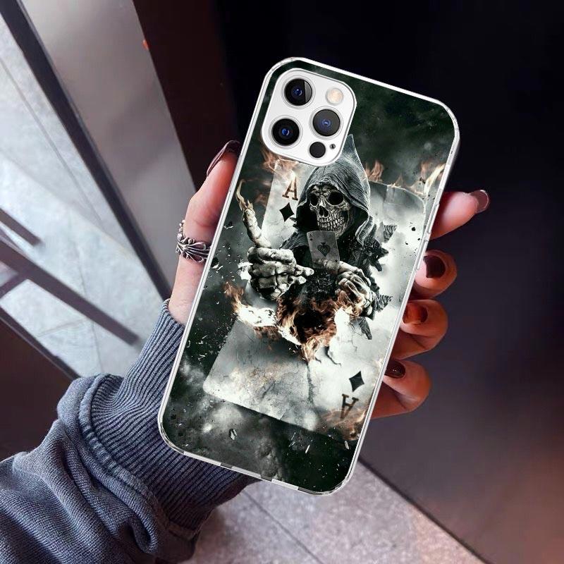 Чехол для телефона 'Череп Жнеца Скелет Пистолет' для iPhone 17 Air 11 13 Mini 14 15 Plus 16 12 Pro Max 16E SE 7 8 Узор Мягкий ТПУ Задняя Крышка