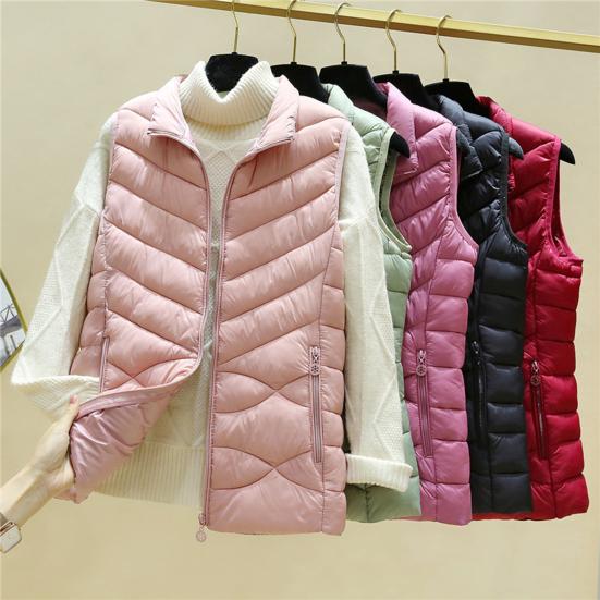 Women's Padded Vest Autumn Winter Ultra Light Zipper Closure Warm Sleeveless Jacket Slim Fit Windproof Stand-up Collar Waistcoat for Home Work