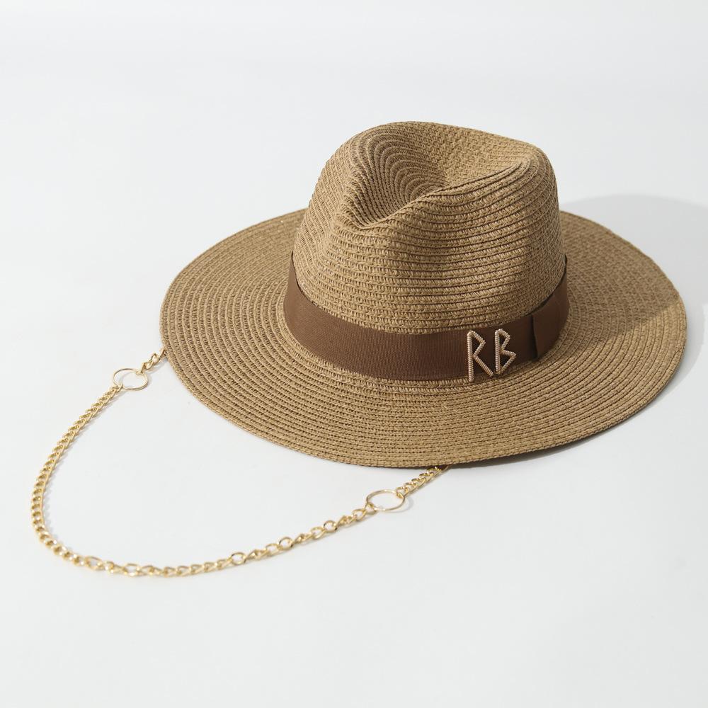 Summer Straw Fedora with Ribbon Decoration, Elegant Women's Travel Beach Sun Hat, Party Dress Chapeau Femme