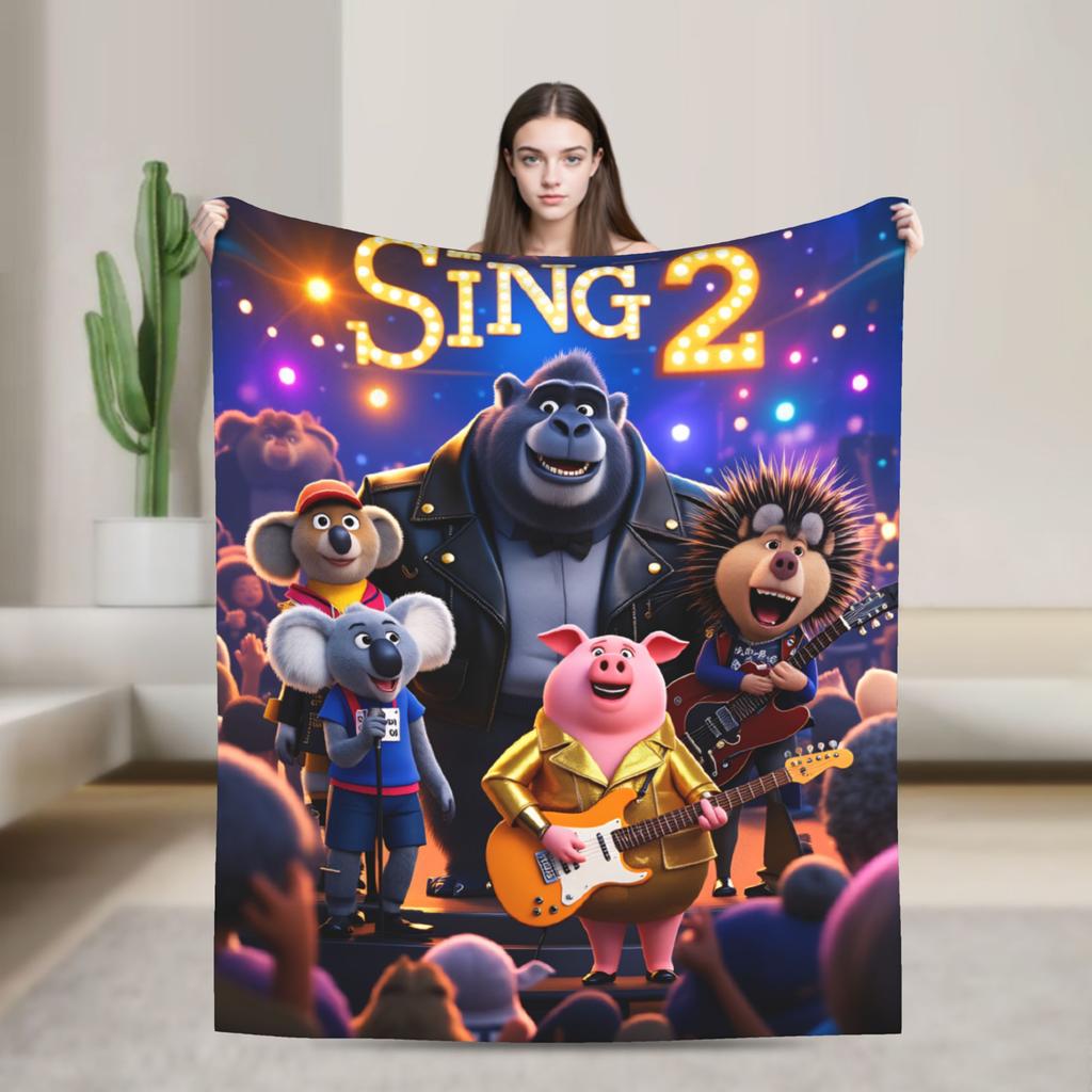 Теплое Мягкое Одеяло Кемпинг Персонажи Фильма Sing 2 Бастер Эш Постельное Белье Пледы Фланелевое Покрывало Для Дивана Кресла Диван-Кровать Обложка
