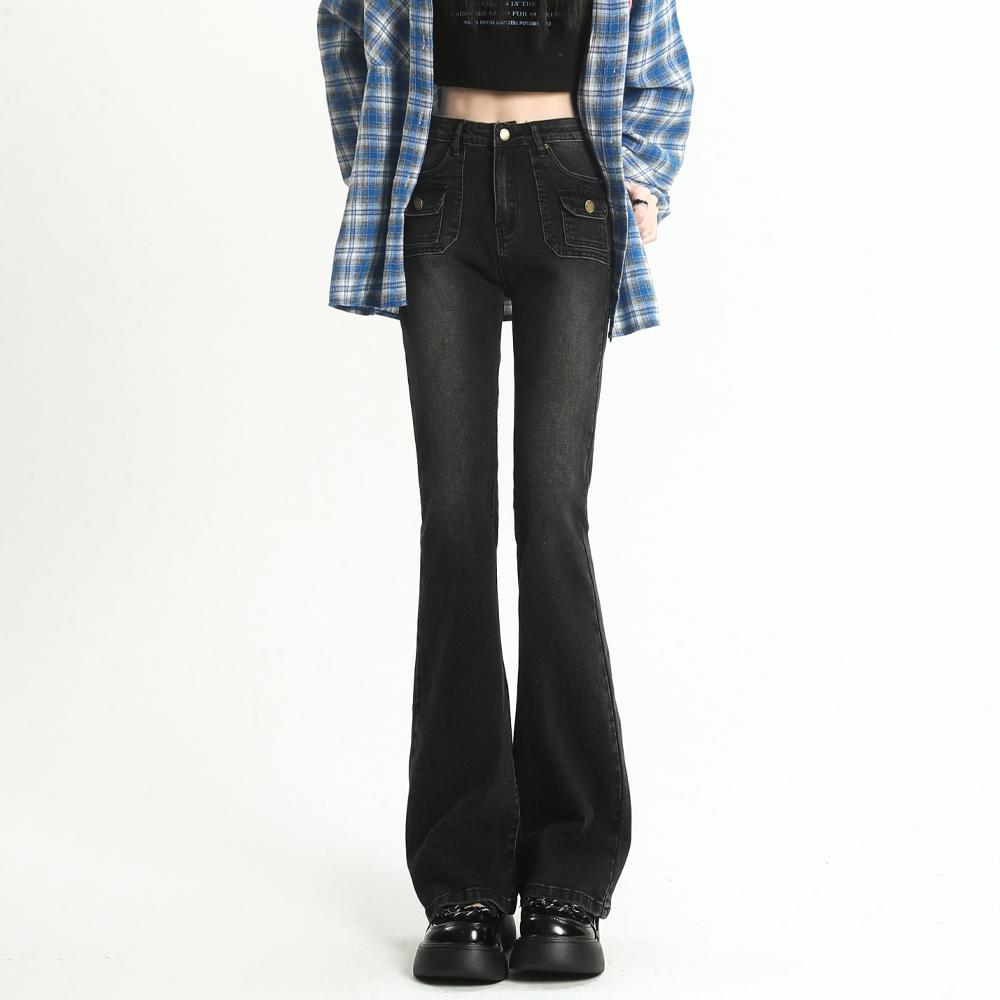 Синие расклешенные брюки в стиле ретро, ​​женские осенне-зимние прямые эластичные джинсовые брюки с высокой талией, уличная мода