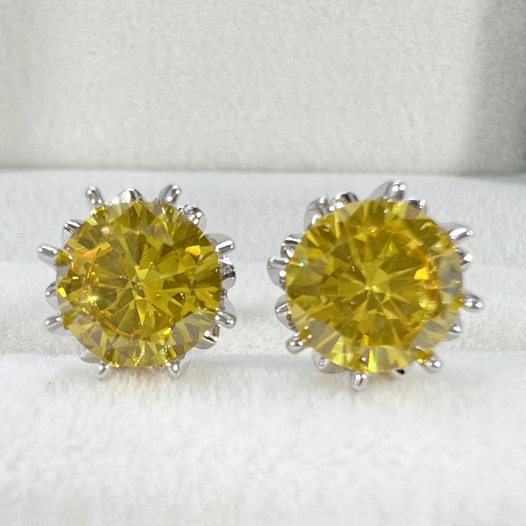 Серьги с сине-зеленым вермикулитом 5a, 2 карата, восемь когтей, инкрустированные цветком вермикулита, серьги с желтыми бриллиантами, серьги