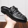 2024 Brand Men Shoe Summer Casual Flat Shoes Black Crocodile Leather Half Shoes Slip-on Slippers Men Comfortable Driving Loafers