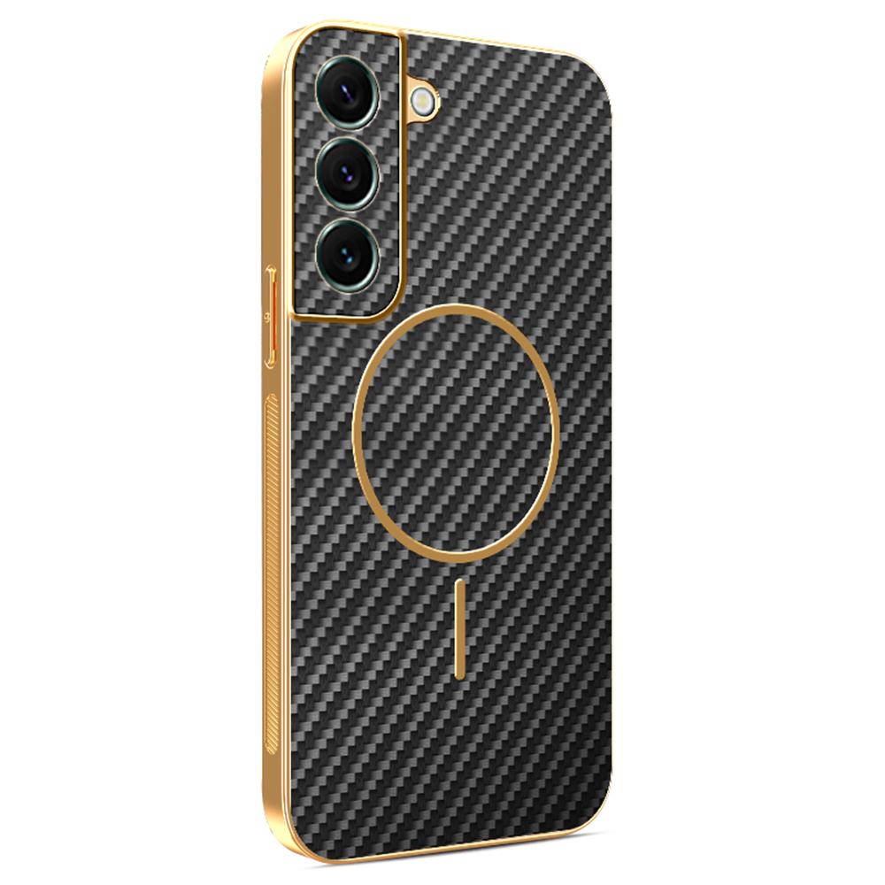 For Samsung Galaxy S22+ 5G Phone Case Carbon Fiber Textured Electroplated TPU Back Cover