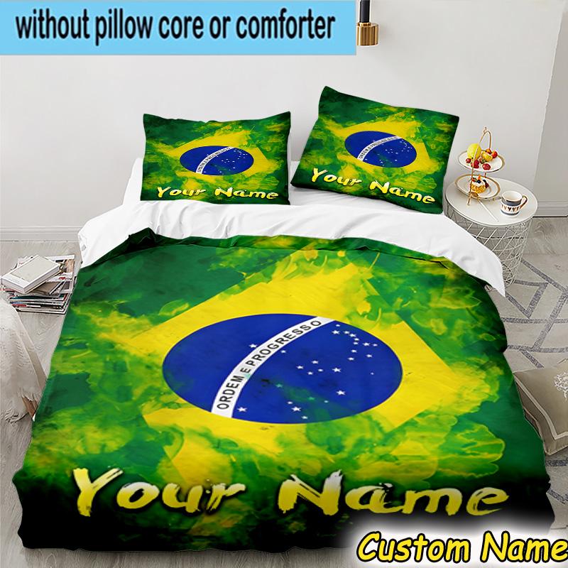 Custom Name Brazil Bedding Set 3PCS Duvet Cover Closure Includes 1 Duvet Cover & 2 Pillowcases for All Seasons Bedroom Decor