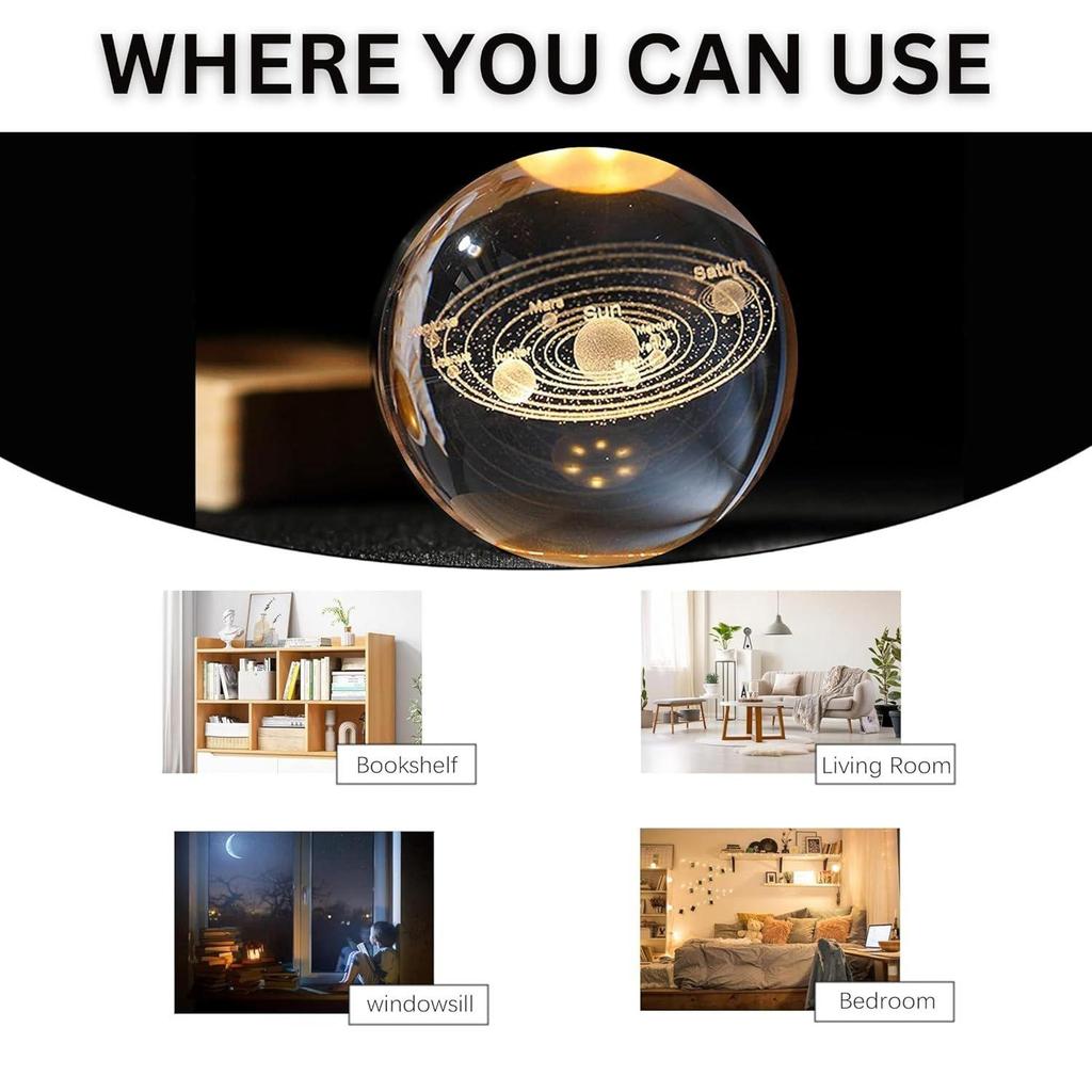 Светодиодный ночник в виде хрустального шара Galaxy, Креативный гравированный ночник с деревянной подставкой, Теплый белый декоративный настольный светильник для дома, офиса, спальни