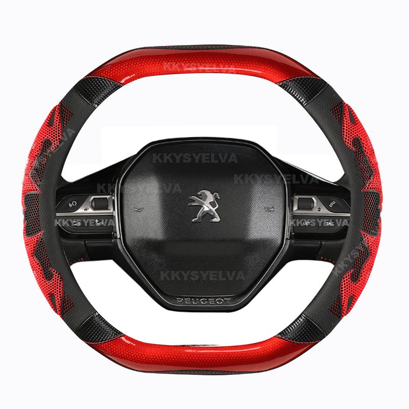 Для Peugeot 508 508L ~ 2022 Автомобильный чехол на руль из углеродного волокна + искусственная кожа Нескользящие автомобильные аксессуары