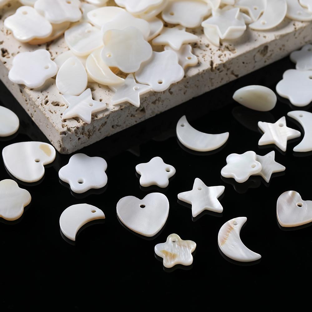 10pcs Natural Pearl Shell Pendant Heart Star Shaped Artificial Pearl Shell Charms for DIY Necklaces Jewelry Making Accessories