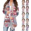 Women's Fashion Christmas Print Jacket Long Sleeve Casual Cardigan Coat