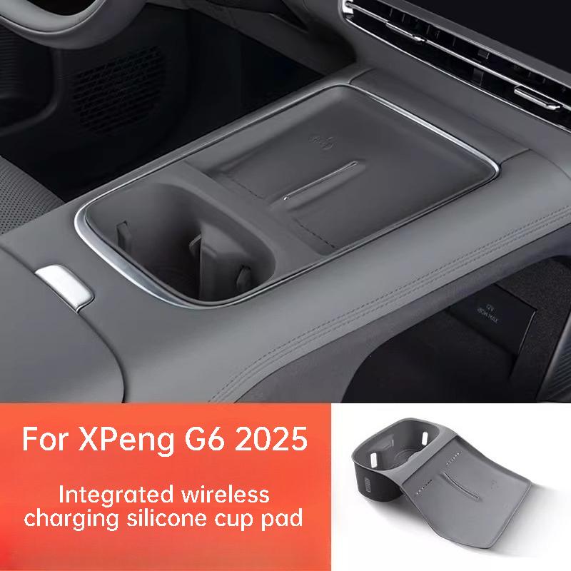 For XPeng G6 23-25 Center Console Wireless Charging Pad Silicone Cup Holder Mat Anti Slip Interior Modification Accessories