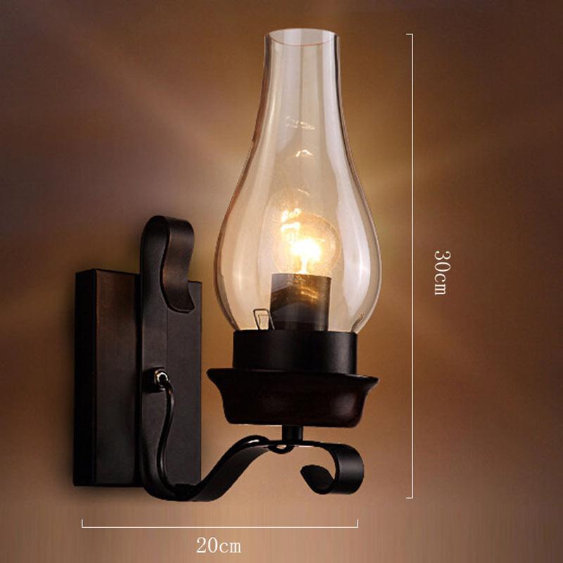 Industrial Farmhouse Wall Light Sconce Kerosene Style Wall Lamp, Clear Glass Lampshade, for Bedroom Bedside Corridor Bar