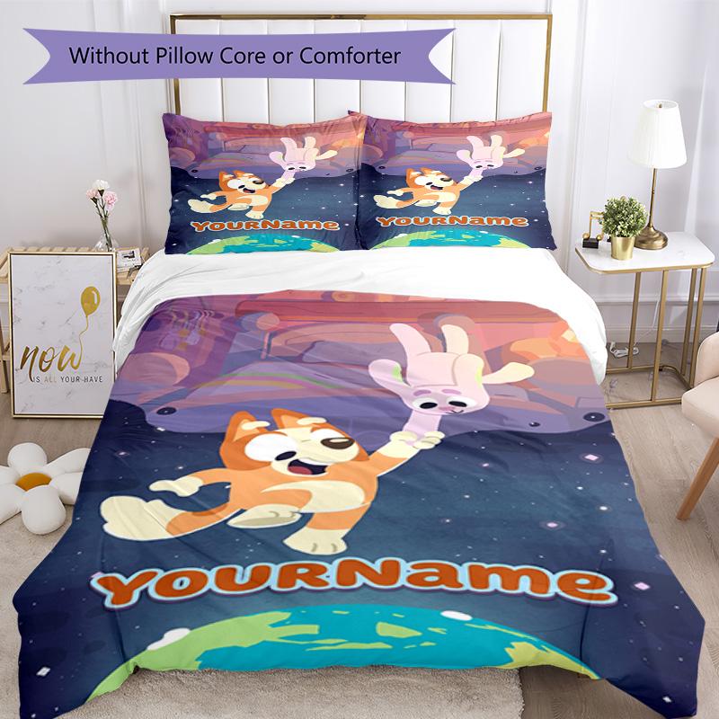 Bluey 72 Customize your name Bedding Set Breathable Duvet Cover with Pillowcases Home Decoration Birthday Gift