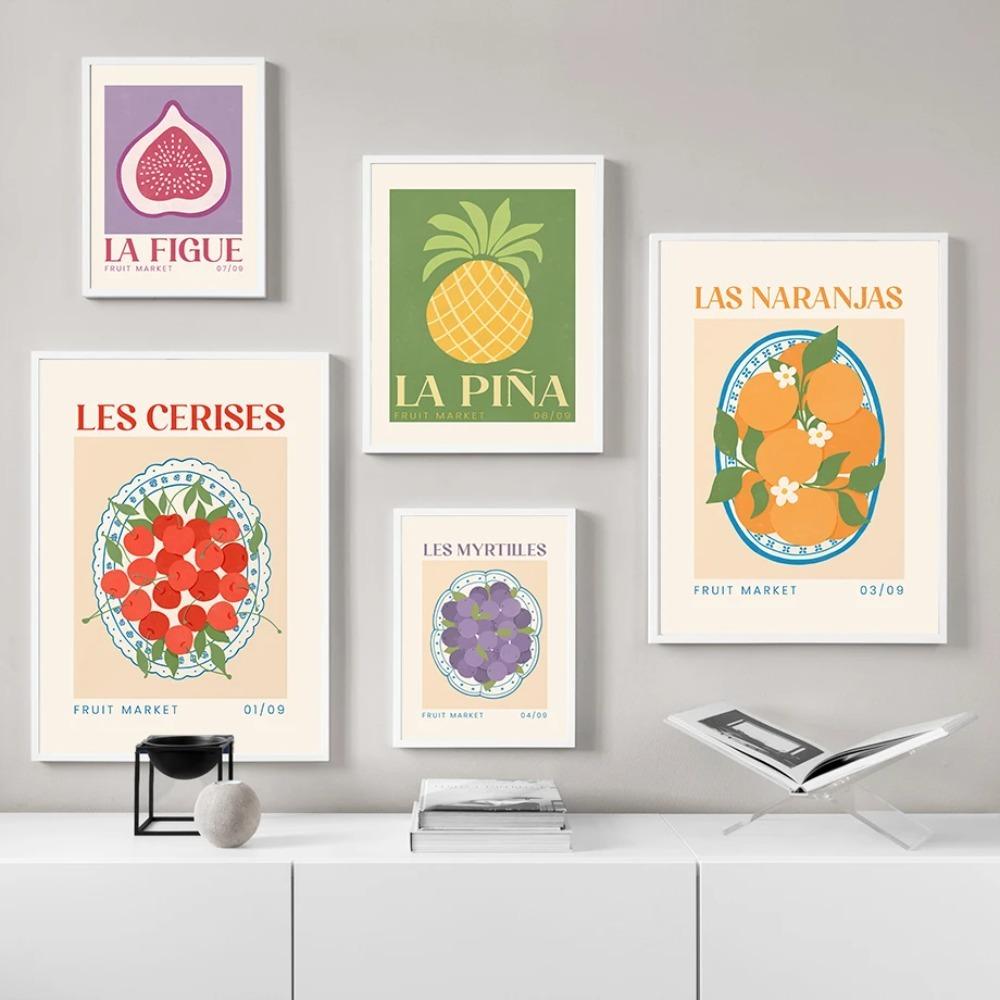 Фруктовый рынок Лимон Виноград Ананас Арбуз Инжир Настенное искусство Холст Живопись Скандинавские Постеры и Принты Настенные картины Кухонный декор