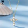 ORSA JEWELS Кулон-крест с жемчугом из стерлингового серебра 925 пробы Ретро Мода Жемчужные украшения для женщин Свадебная вечеринка Банкет GPN109