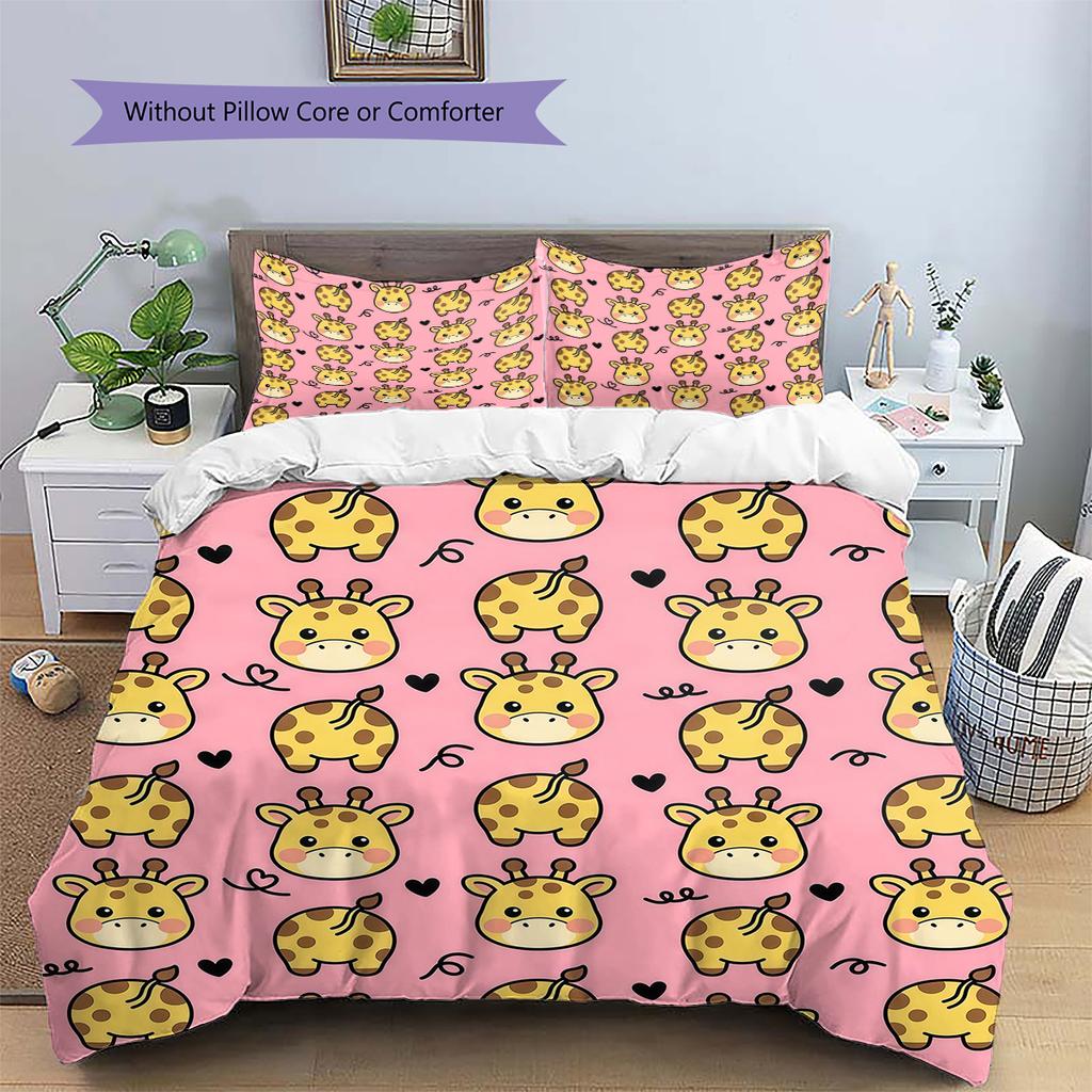 Pink Cartoon Art Pattern Bedding,Quilt Set Quilt Cover Pillowcase Home Birthday Gift (1 * duvet cover + 2 * pillowcase, without core)