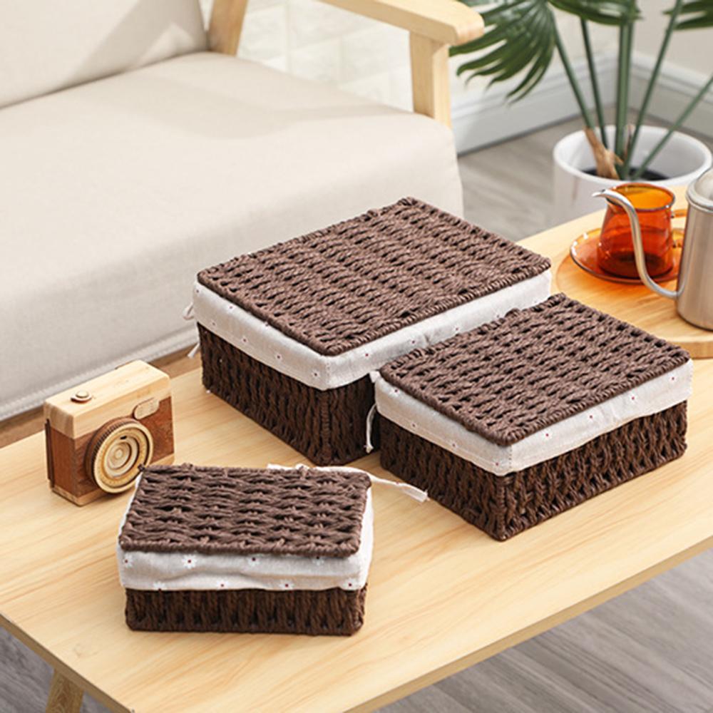 3PCS Rattan Woven Laundry Basket Cosmetic Jewelry Storage Basket Fabric Artly Handcrafted Three-Piece Set for Items