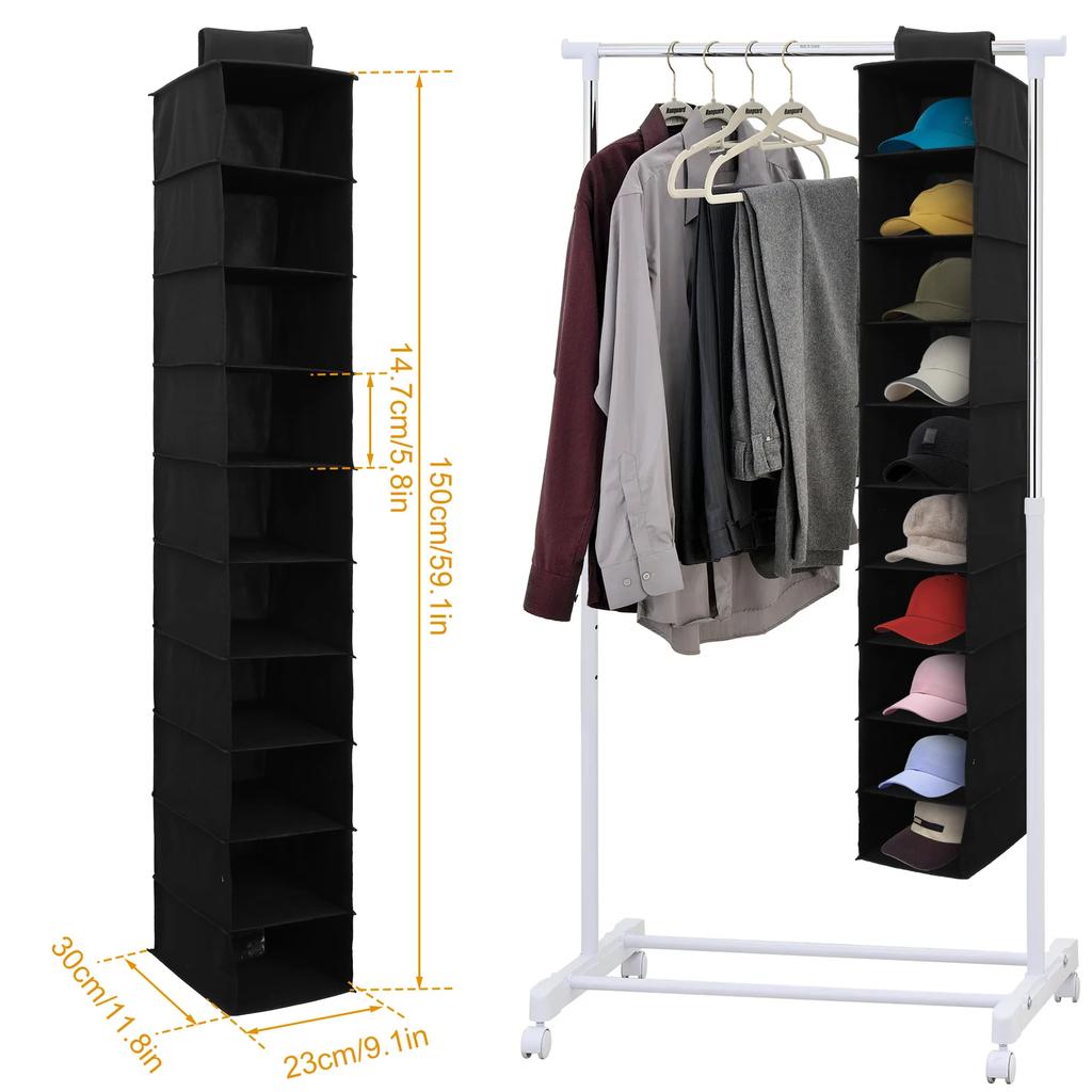 10-Shelf Hanging Shoe Organizer Non-Woven Fabric Hanging Shoe Shelves Multipurpose Foldable Shoes Container Rack Space-Saving