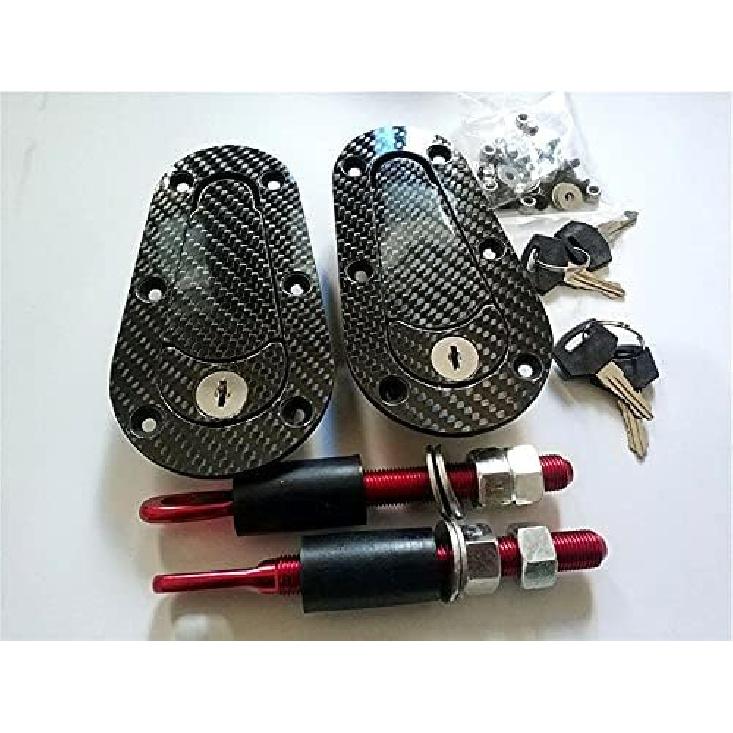 Universal JDM Carbon Fiber Hood Pin Plus Flush Mount Latch Kit Lock With Keys