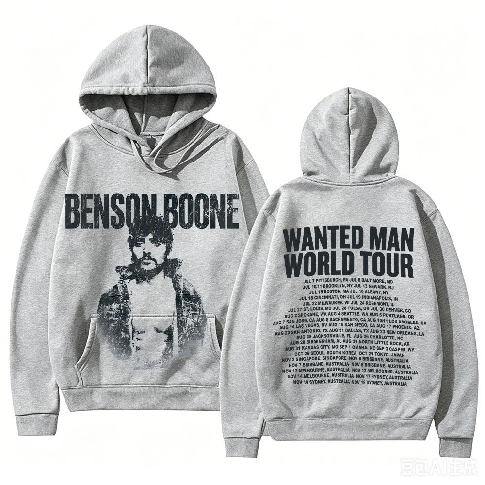 Benson Boone Merch Sweatshirts Wanted Man Ash Hoodie Fashion High Street Hoody Unisex Vintage Aesthetic Graphic Print Pullovers
