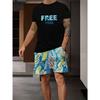 Комплект из 2 предметов: мужские шорты с коротким рукавом и винтажным принтом, летняя повседневная мужская футболка для спорта на открытом воздухе, мужские пляжные шорты