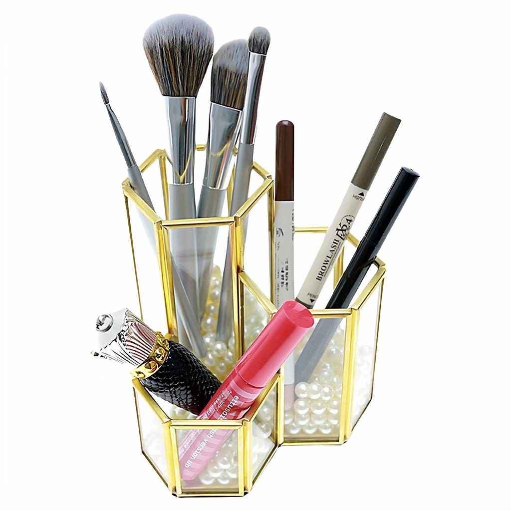 Nordic Style Makeup Brush Holder, Dressing Table Organizer, and Stationery Pen Holder Glass Storage.