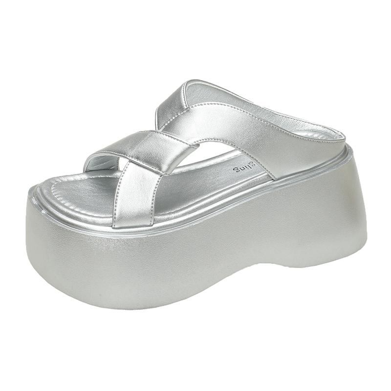 Модные летние женские тапочки, пляжные шлепанцы, женские туфли на толстом каблуке, однотонные босоножки на танкетке, тапочки на высокой платформе 8,5 см