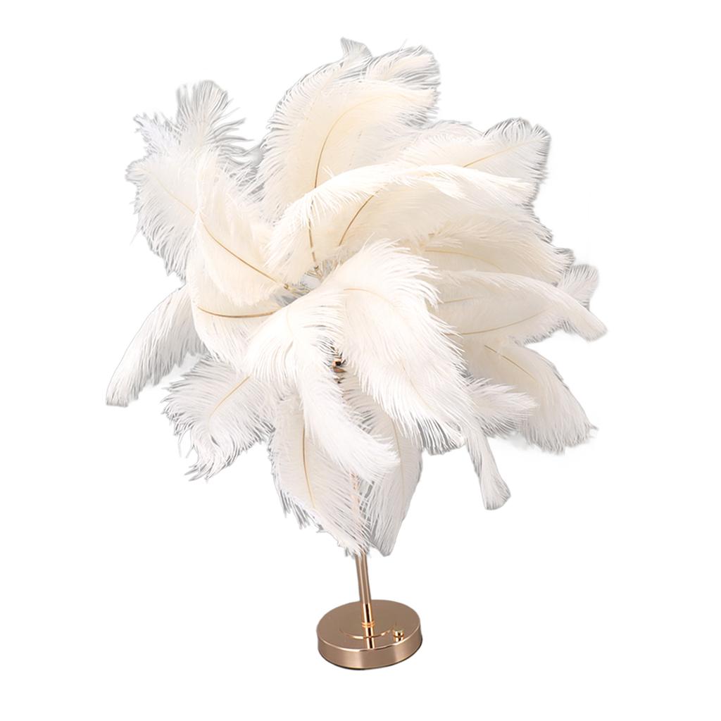 Ostrich Feather Table Lamp Rechargeable Modern Romantic Decoration Lamp Bedroom Bedside Lamp for