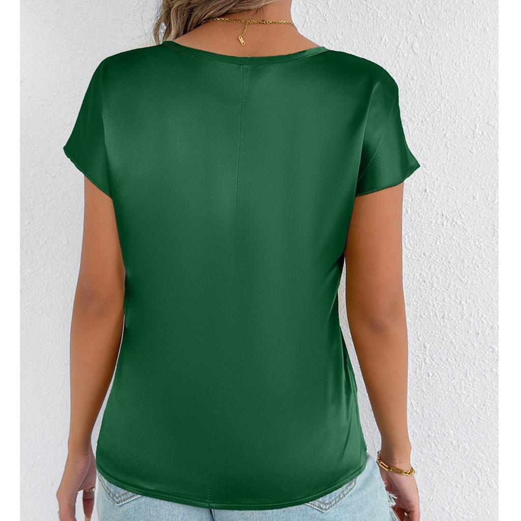 Женская модная повседневная однотонная футболка с круглым вырезом и короткими рукавами Футболка с короткими рукавами