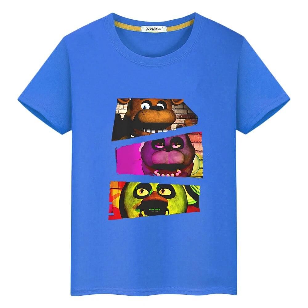 Летняя футболка FNAF из 100% хлопка с мультяшным принтом, аниме-футболки, короткие топы для мальчиков, футболка с изображением медведя и кролика, y2k, цельная детская одежда для девочек