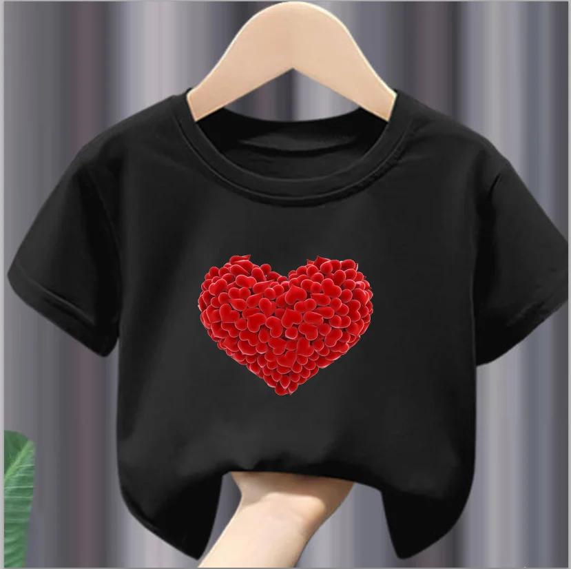Children Short Sleeve Tops Funny Heart Shaped Design Tshirt Girls Spring Party Dresses Kid Lovely Tees Girl Clothes