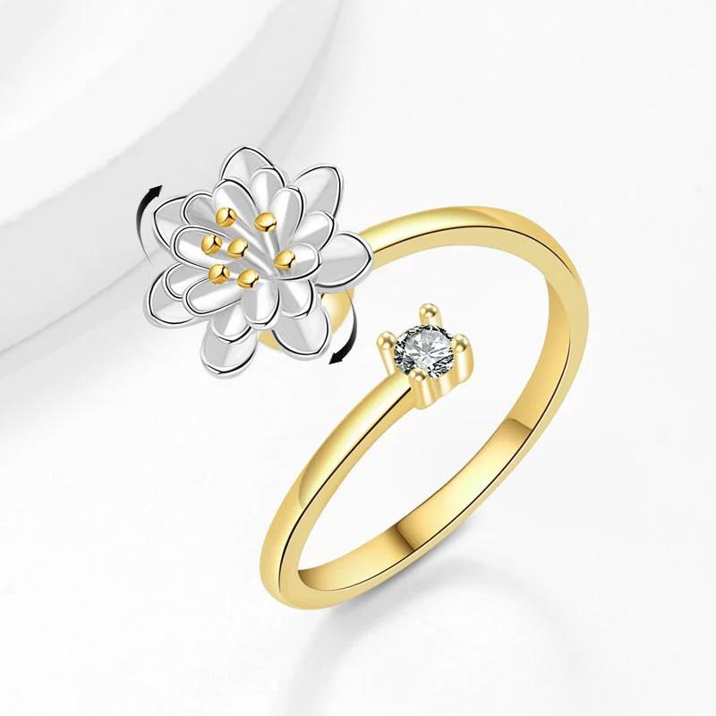 VENTFILLE 925 Sterling Silver Zircon Lotus Ring For Women Flower Relieve Stress Trend Aesthetic Jewelry Gift Dropshipping