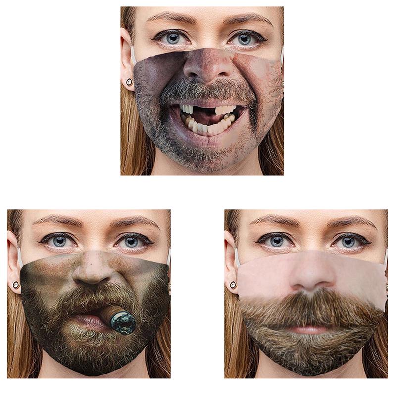 Unisex 3D Funny Face Printed Masks Windproof Adjustable Mouth Mask Halloween