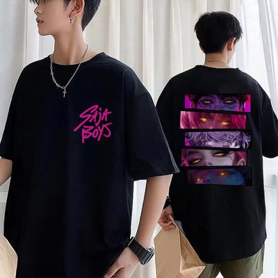 K-pop Аниме Истребитель демонов Саджа Футболка для мальчиков Мужская Женская Винтажная Модная Популярная Футболка Оверсайз Хлопок Повседневные Футболки Уличная одежда