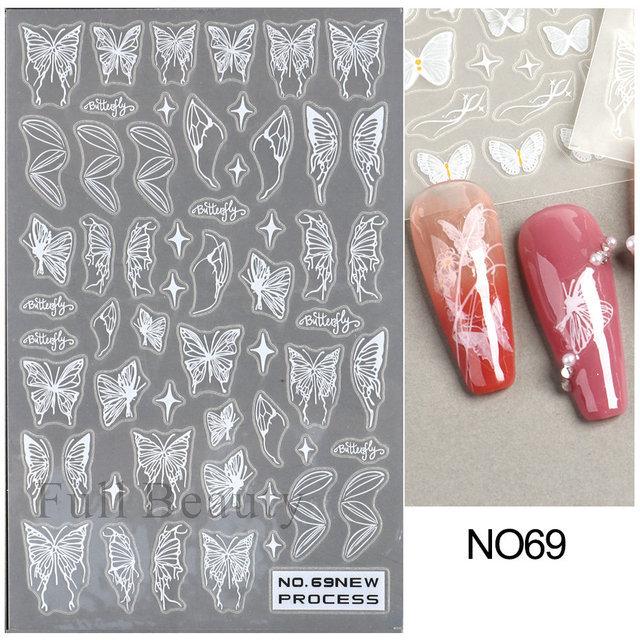 Nail Art Stickers Ins Spring Small White Flower Sunflower Butterfly Tough And Thin Series Adhesive Nail Stickers