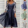 Women's Dress Chiffon Elegant Lace Patchwork Dress Cut-out Long Dress Long Sleeve Bridesmaid Evening Dress