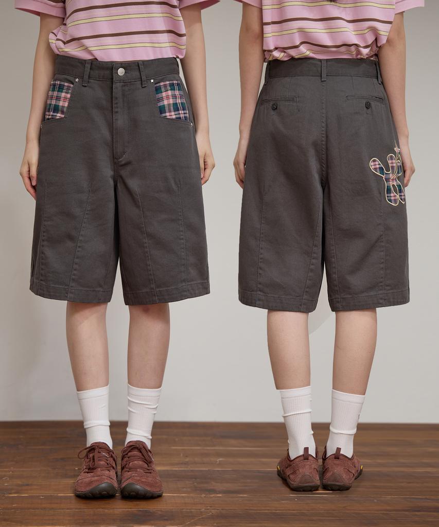 WAIKEI Check Applique Half Pants Charcoal