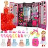 [PACZB] Doll Set with Wardrobe, Dresses, Suitcase, Wardrobe for Clothes Z2202C