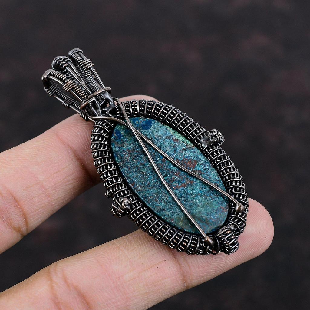 Африканский кулон из хризоколлы, медная проволока, кулон, медные украшения ручной работы, изысканный кулон, подарок на годовщину, ювелирные изделия из хризоколлы