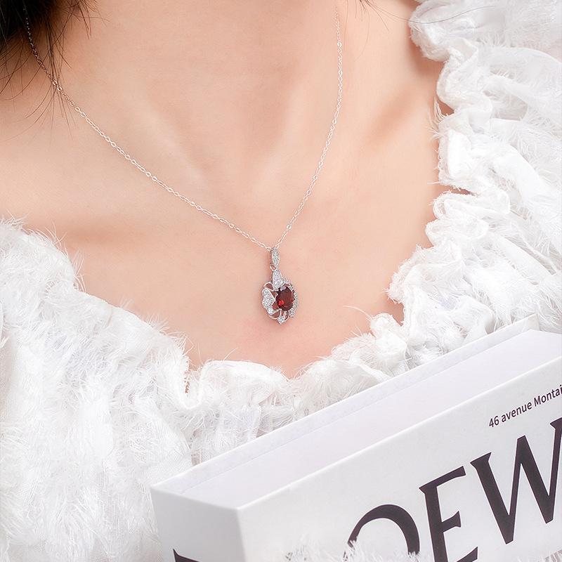 S925 Sterling Silver Necklace Women's Natural Crystal Stone Topaz Pendant Light Luxury Color Treasure High-end Clavicle Chain