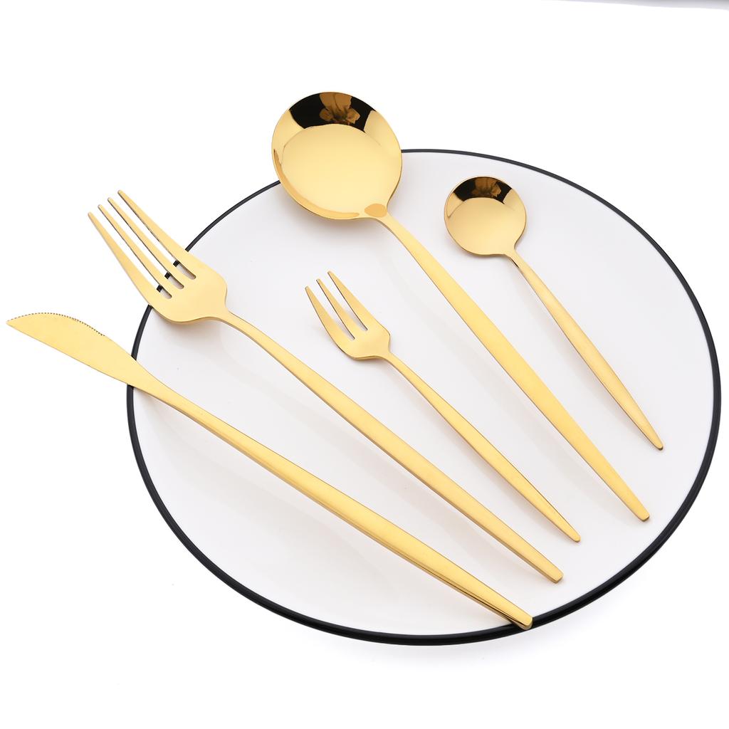 30Pcs Red Gold Dinnerware Set Western Stainless Steel Cutlery Knife Cake Forks Tea Spoon Flatware Silverware Kitchen Tableware