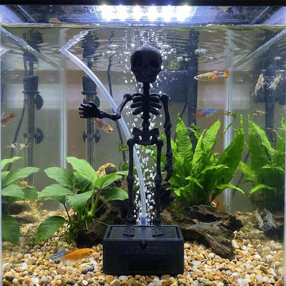 Plastic Dancing Skeleton Aquarium Ornament with Air Tube Animated Skeletons Statue Aquarium Tank